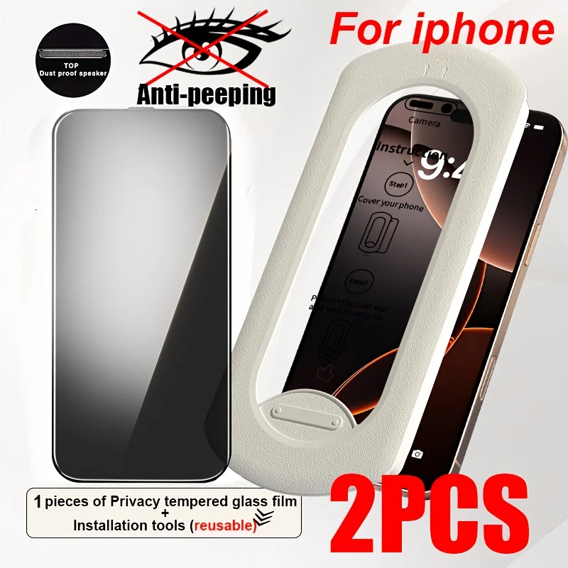 Protector de pantalla antiespía para Iphone 16 Pro Max 15 14 13 12 Vidrio templado de privacidad (1 película de privacidad + herramientas de instalación reutilizables)