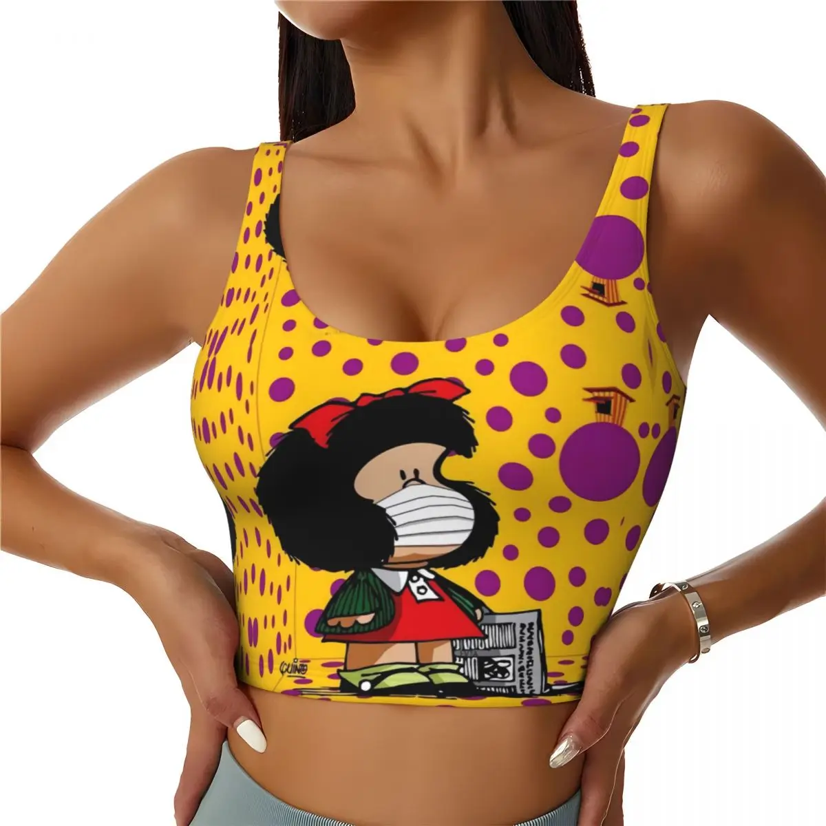 

Custom Mafalda Quino Comic Sports Bra Women's Cartoon Manga High Impact Workout Yoga Crop Top