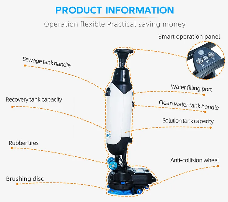 Factory Wholesale 430 Floor Washing Machine Mini Hand Push Walk Behind Floor Scrubber with Li-ion Battery