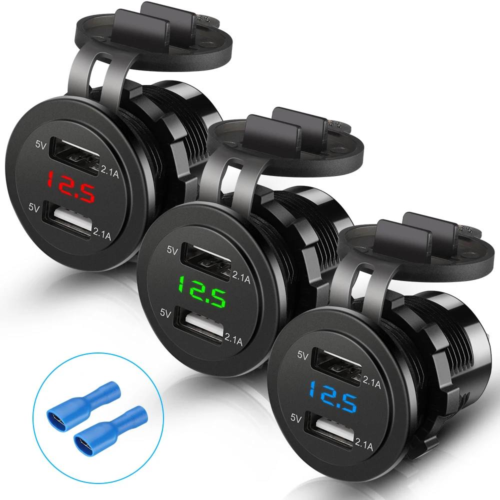 Zapalniczka ładowarka z podwójnym portem USB 12V-24V 4.2A Dual USB zapalniczka do cygar ładowarka motocyklowa woltomierz samochodowy ładowania telefonu komórkowego