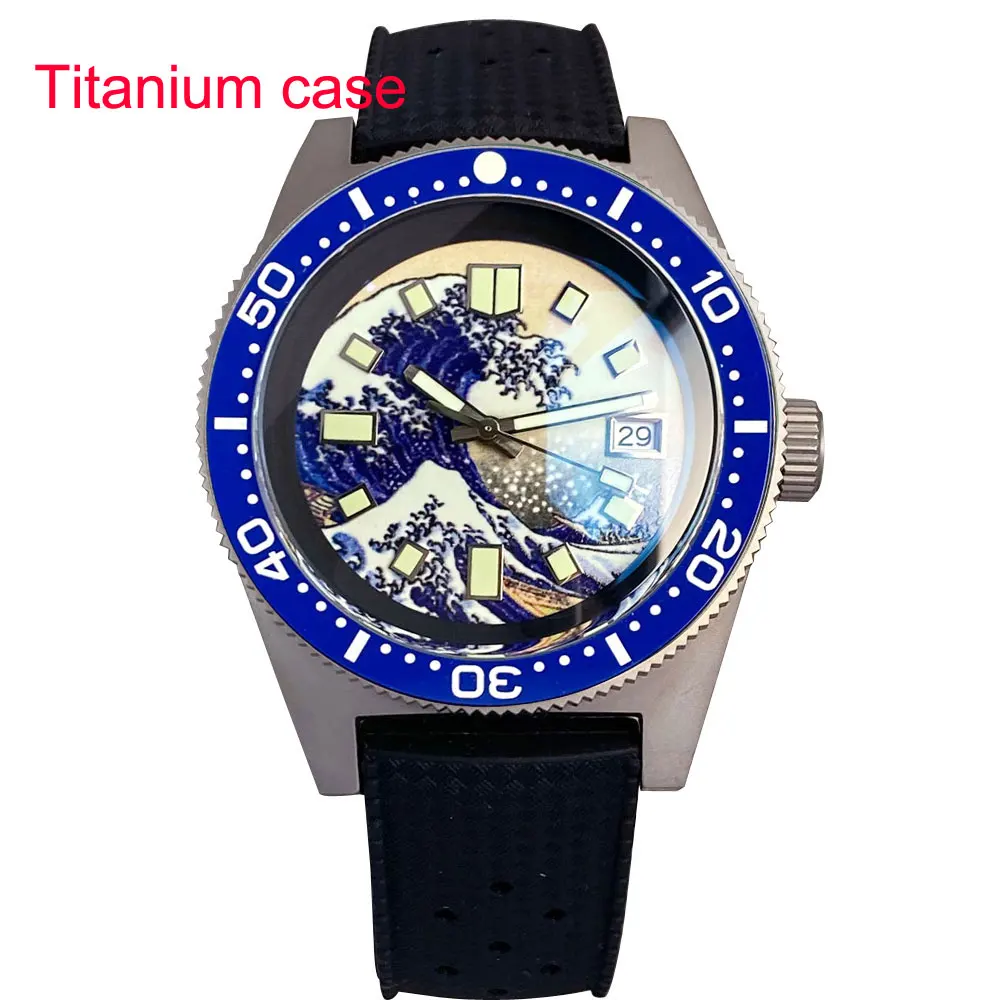 New Tandorio 41mm titanium  Luminous Kanagawa Surfing Dial sapphire glass shell NH35A Automatic Diving Mens Watch