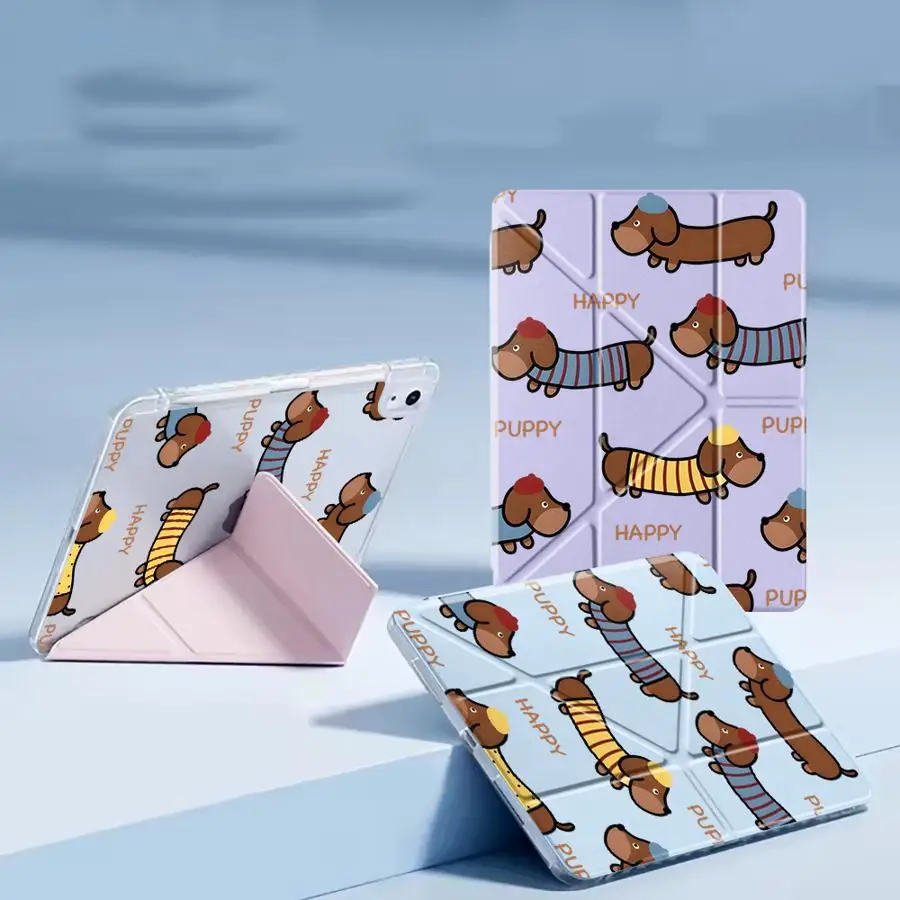 

Cartoon Dachshund Y-Fold Holder Cover Tablet Case For iPad Air 4 5 M3 M2 1 2 M4 11inch Pro 11th 10th 9th 8th 7th 12.9inch Mini 6
