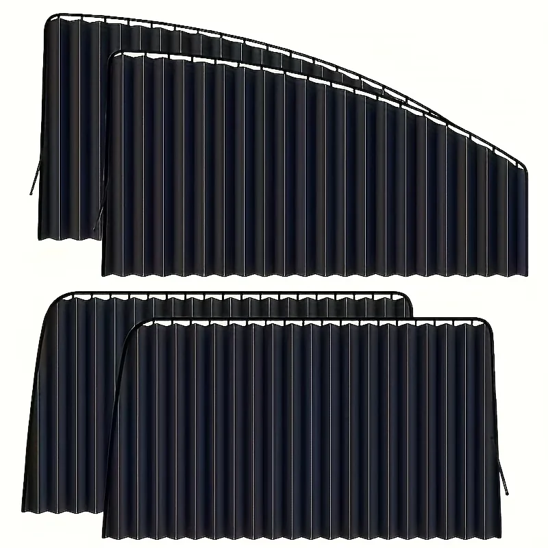 2Pcs Sliding Track Car Window Shades Adjustable Pleated Privacy Curtain For Sedan SUV MPV Black Sunshade