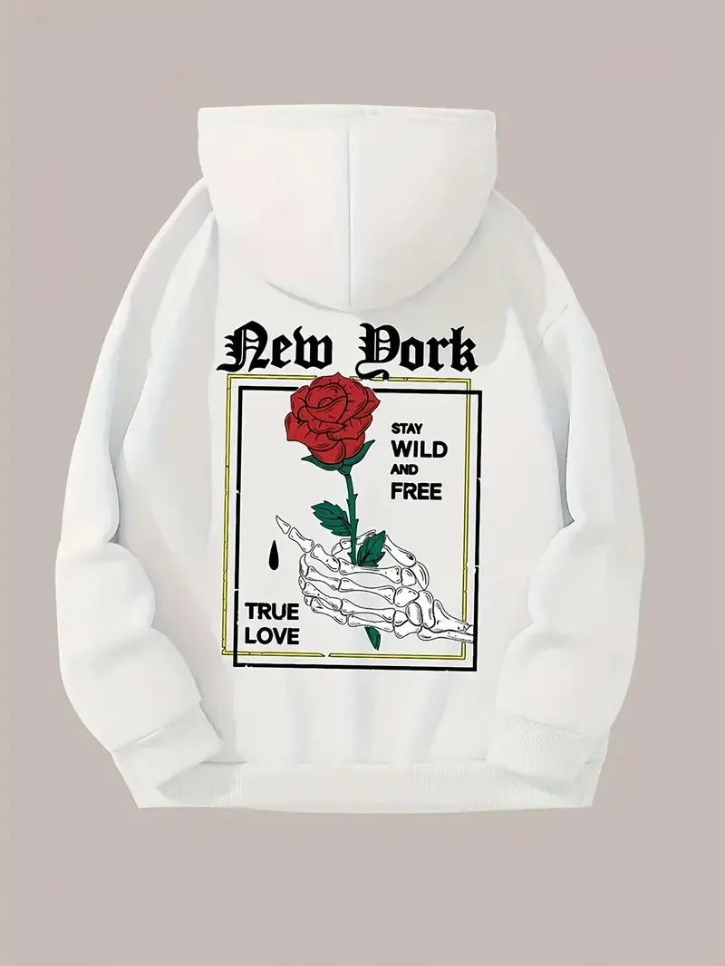 

Skull Rose Graphic Printing Autumn and Winter Pure Cotton Men's and Women's Hoodies Outdoor Street Sports Training Brand Trendy