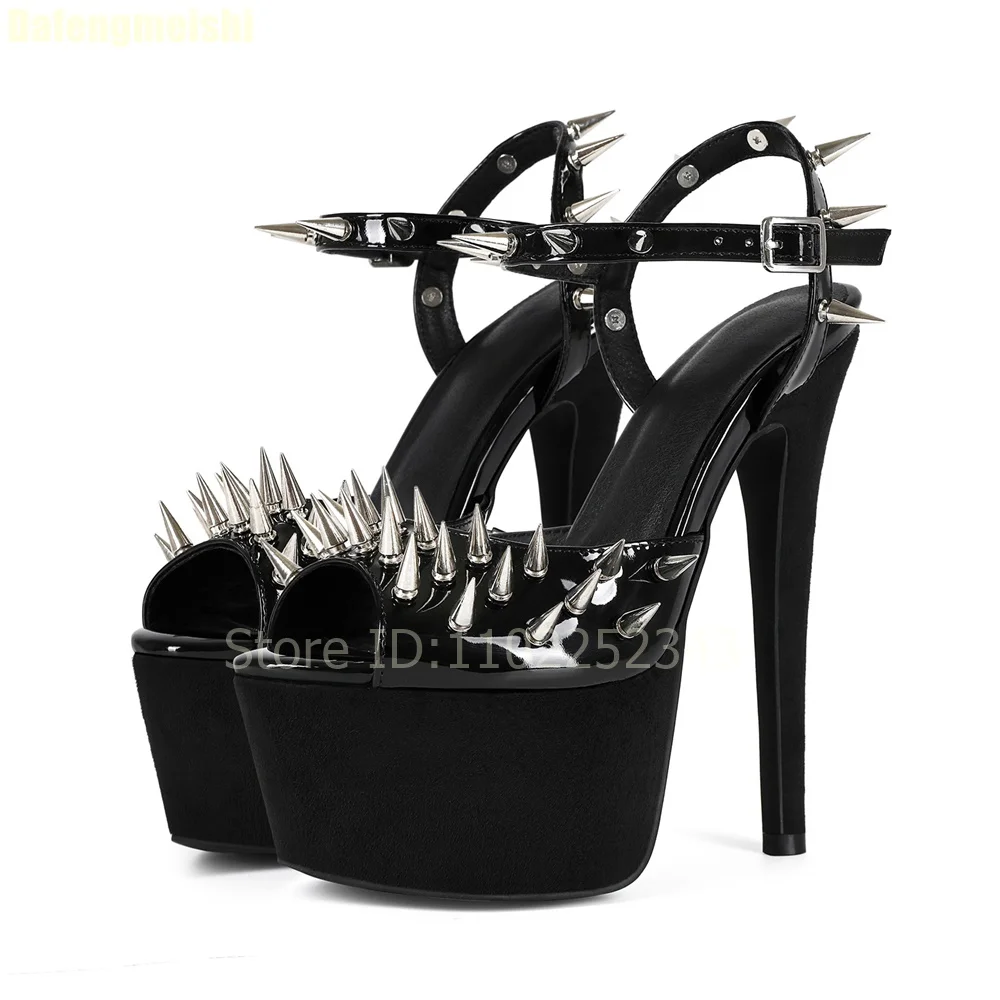 مثير الأسود منصة خنجر الكعوب الصنادل برشام اللمحة تو عالية الكعب النوادي الليلية عرض مسرحي صنادل كبيرة الحجم المنصة الأحذية #1