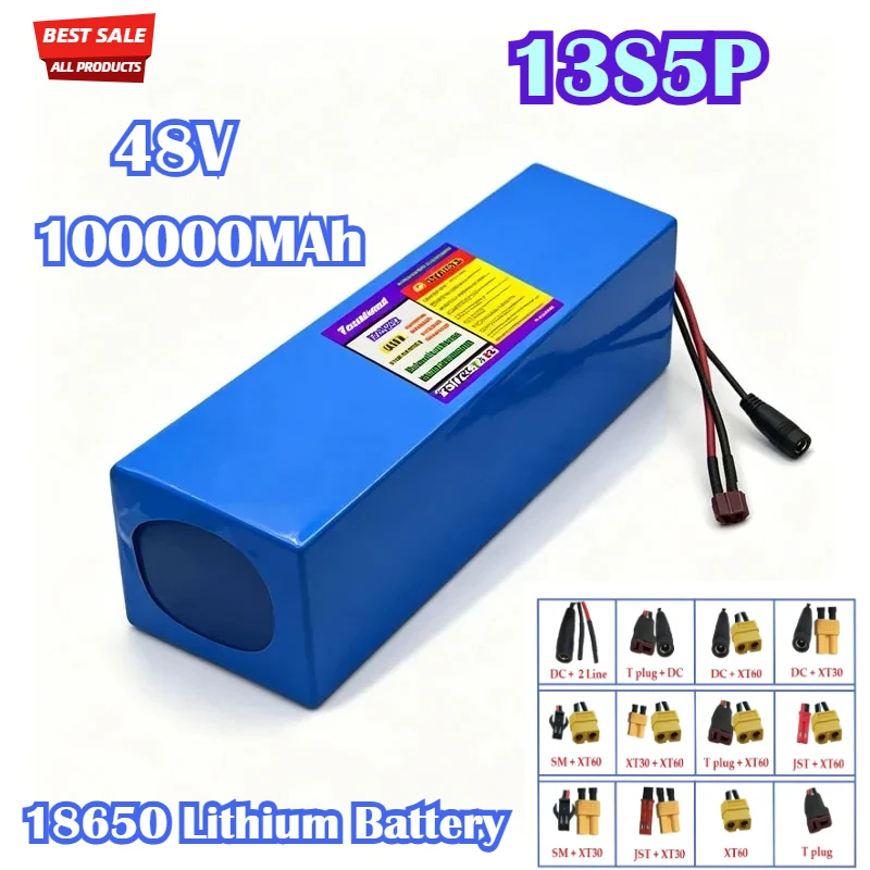 

18650 48V 100000MAh Rechargeable Lithium Battery 13S5P Built-in Intelligent BMS for 500-1000W Motors +54.6V Charger
