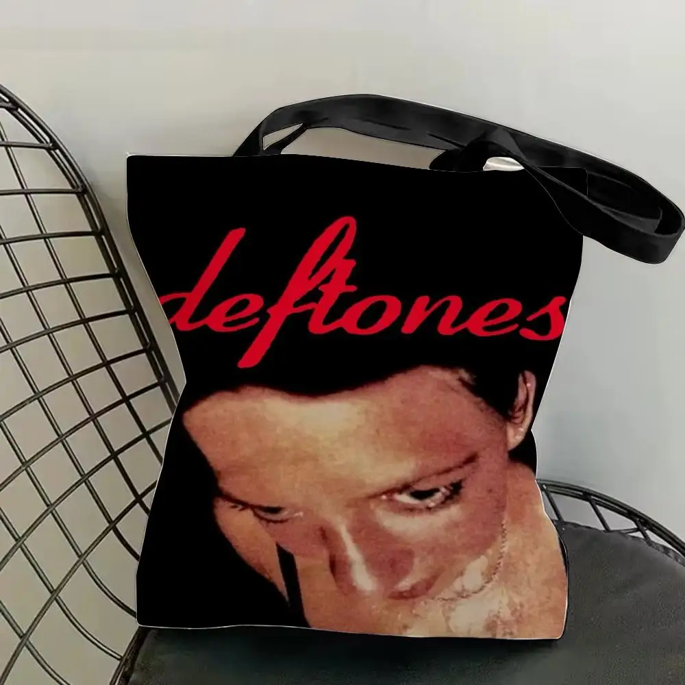 Band D-Deftones Aufbewahrungstaschen, Einkaufstasche aus Segeltuch mit doppelseitigem Aufdruck, große Kapazität, ästhetische, wiederverwendbare Tragetasche