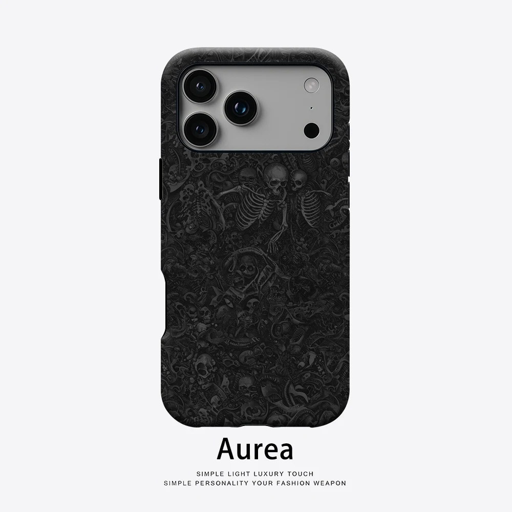 Schwarze Totenkopf- und Knochen-Handyhülle für magnetische Handyhülle für iPhone 17 16 15 14 13 Pro Max Plus, einzelne doppelschichtige robuste Hülle