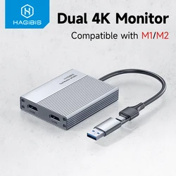 Hagibis USB-C/USB 3.0 to Dual HDMI-Compatible 4K Display Adapter Compatible with Apple M1 M2 Windows Mac DisplayLink DL6950 Chip