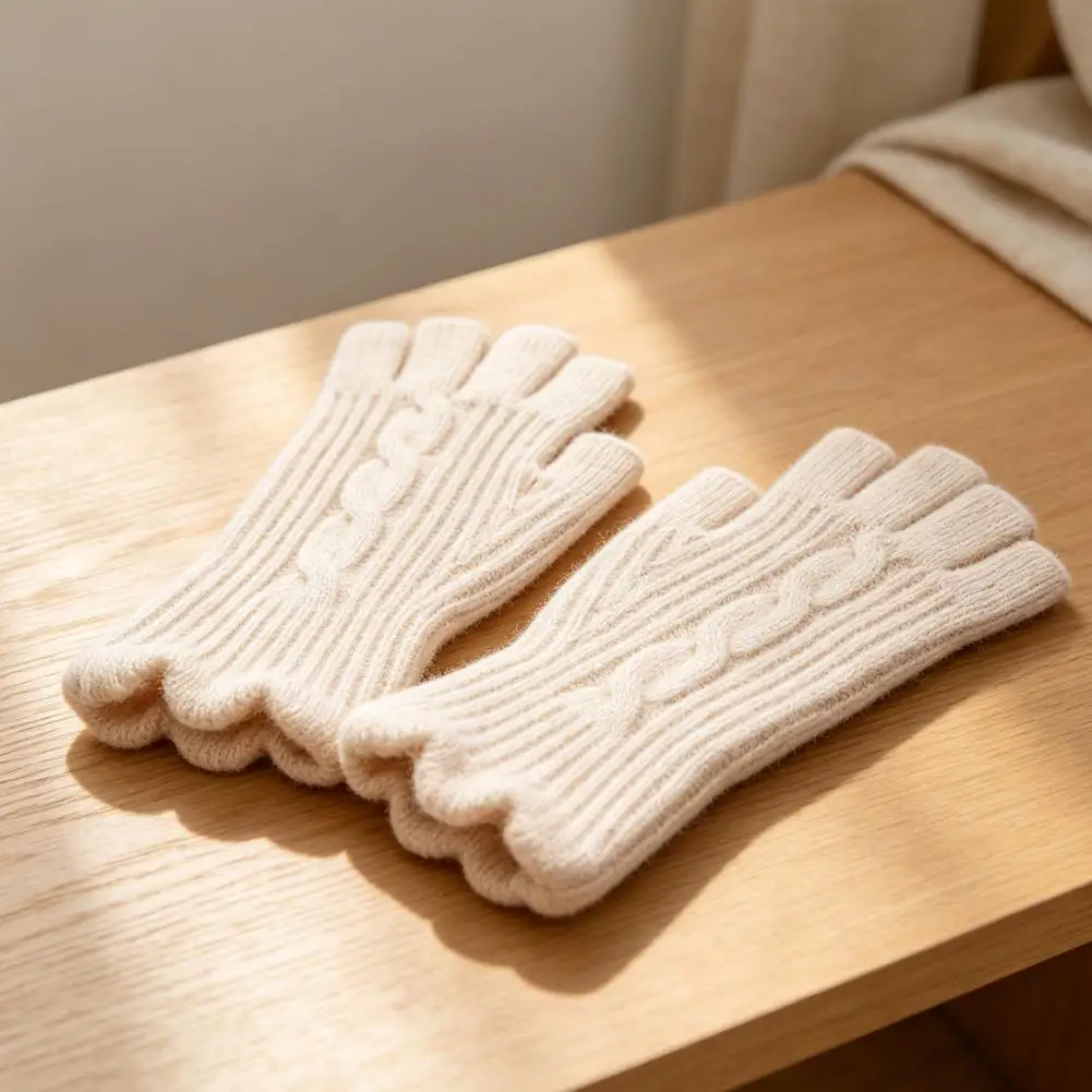 Jacquard Pattern Knit Gloves Vintage Jacquard Knit Gloves for Women Thickened Thermal Half Finger Gloves Elastic for Typing