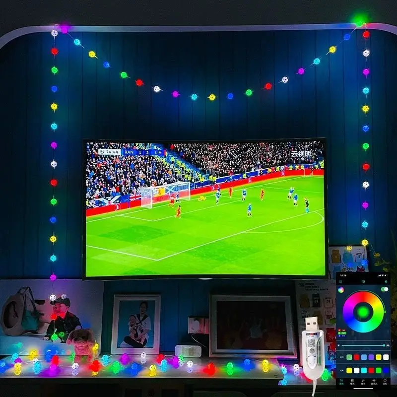 

USB LED String Lights Football Soccer Shaped Fairy Lights LED Hanging Lights for Carnival Parties Decor