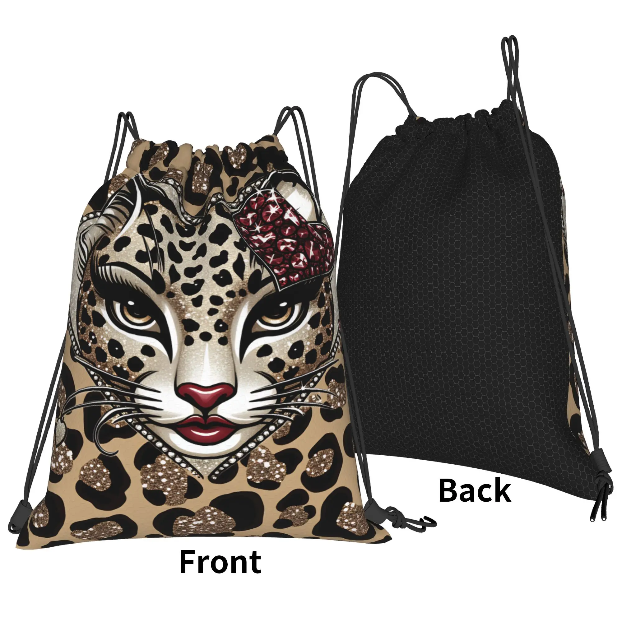 Leopard Print  Drawstring Bag  Waterproof Retro Backpack Gym Fitness Sackpack String Bags For Unisex