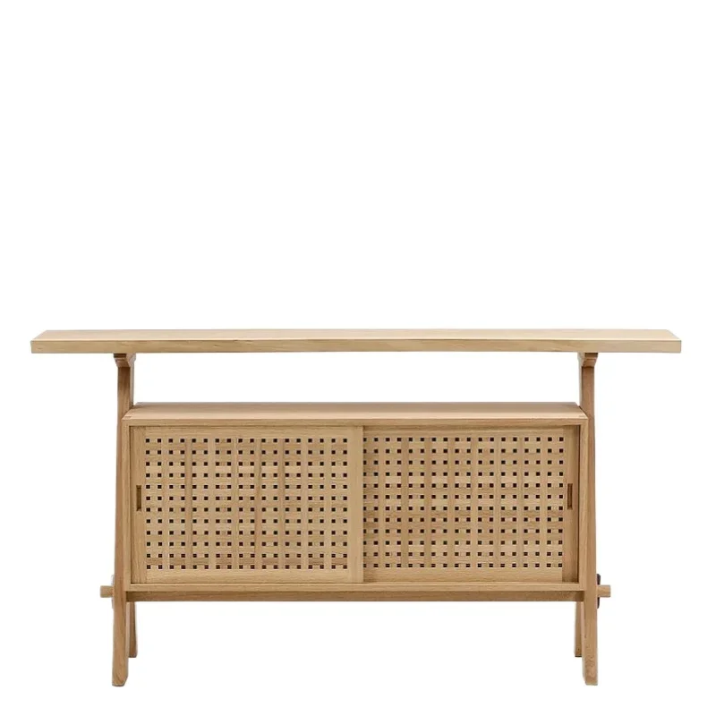 

Nordic solid wood dining side cabinet, Japanese simple rattan storage , medieval wabi-sabi wind porch cabinet, living room