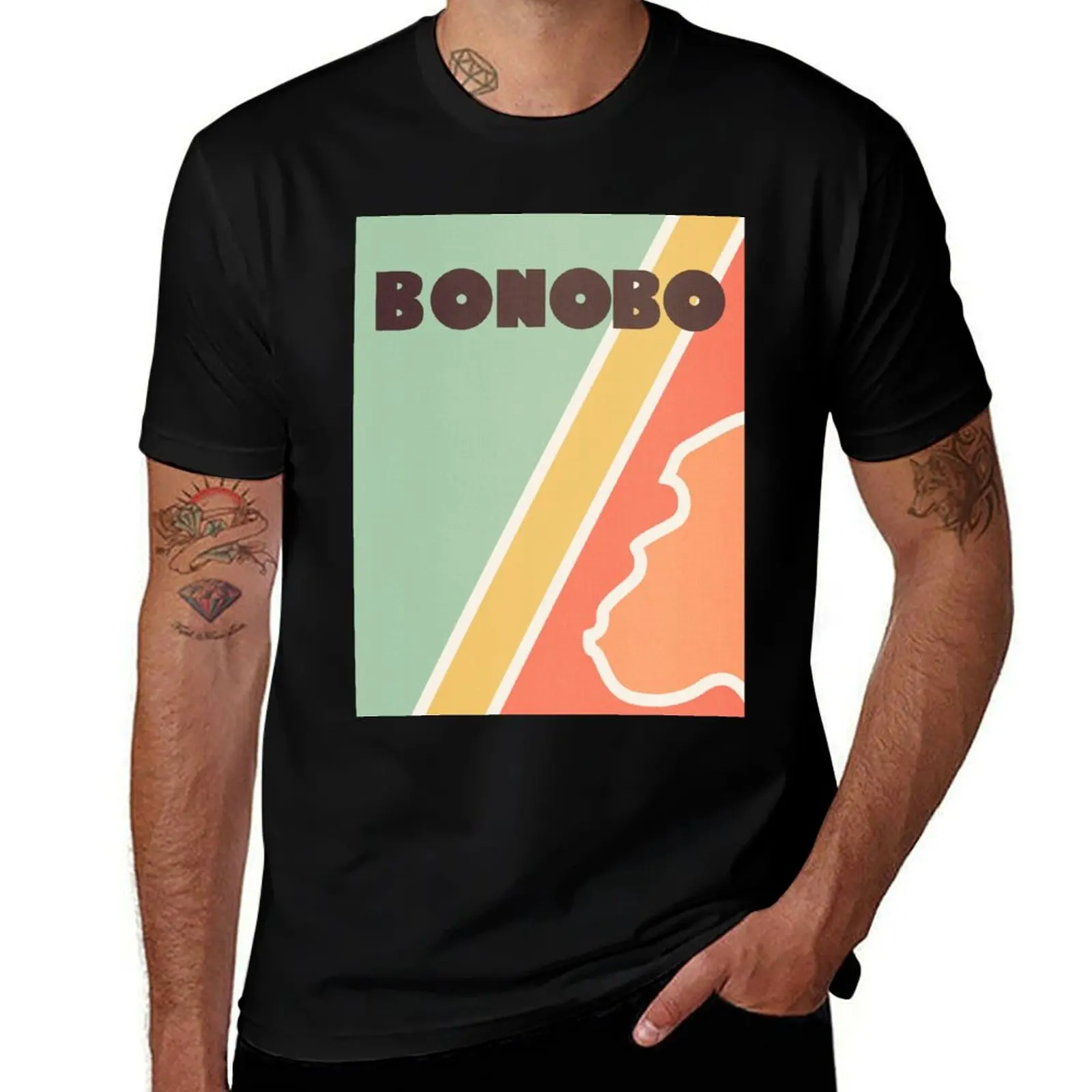 

Bonobo - Retro four-coloured line drawing T-Shirt oversizeds valentines boutique clothes tees Aesthetic clothing mens fashion