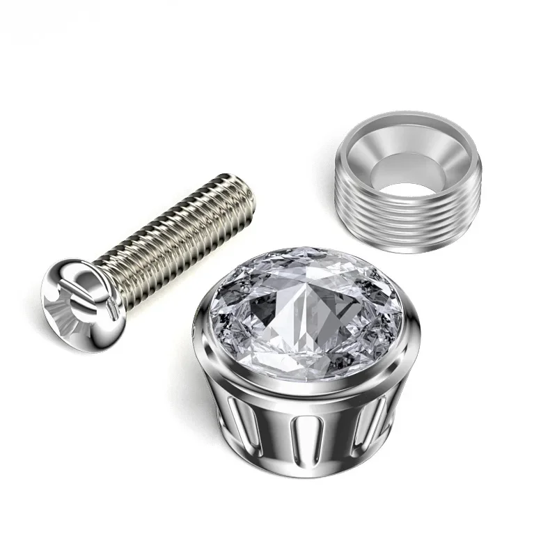 براغي إطار لوحة الماس، مسامير تثبيت صينية لوحة الترخيص، غطاء صامولة حجر الراين، لوحة ترخيص مع ختم تثبيت الماس