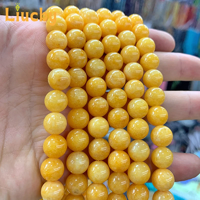 Natural Chinese Yellow jade Stone Handmade Round Beads For Jewelry Making DIY Rings Bracelets Necklace 15\