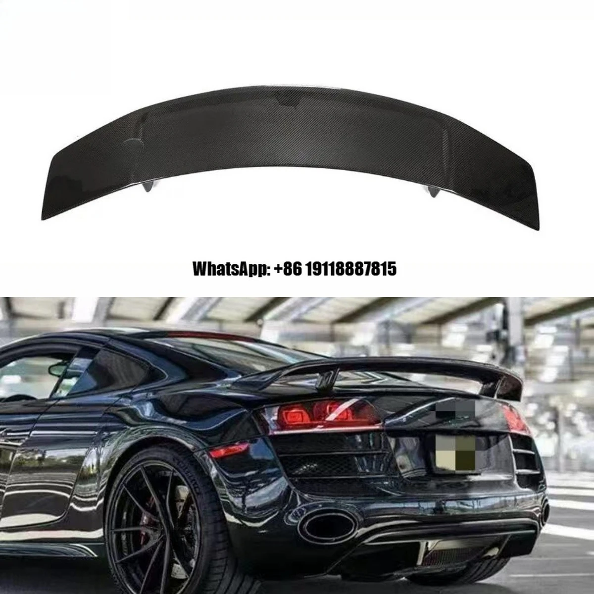 

Hight Quality Dry Carbon Fiber V Style Custom Spoiler Racing Wing for Audi R8 2015-2018 Ducktail Spoiler Trunk Spoiler Body Kit
