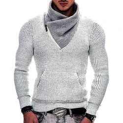 New Autumn and Winter Men's Sweater Long sleeved High Neck Pocket Fashion Knitwear Personalized 2023