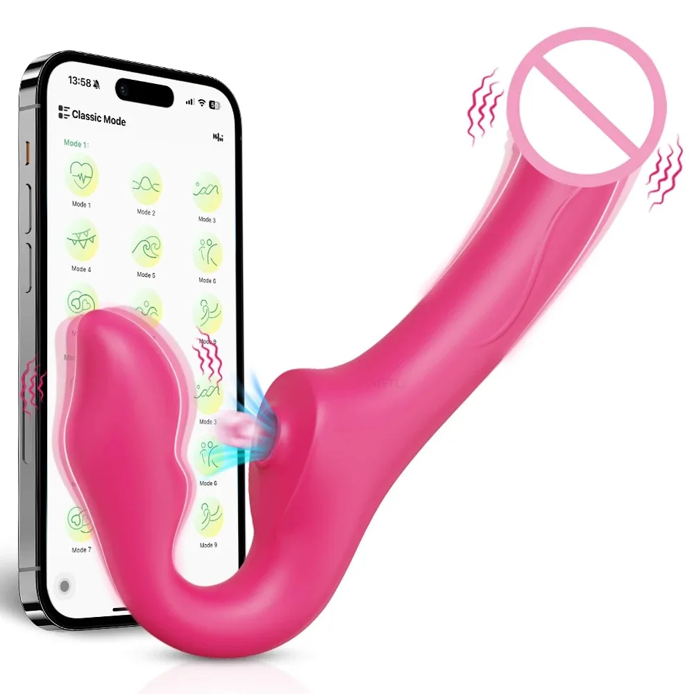 Strapless Strap-On G-Spot Dildo Vibrator Realistic Double-Ended Vibrating Butt Plug Anal Sex Toys for Women Lesbians Couples 18+