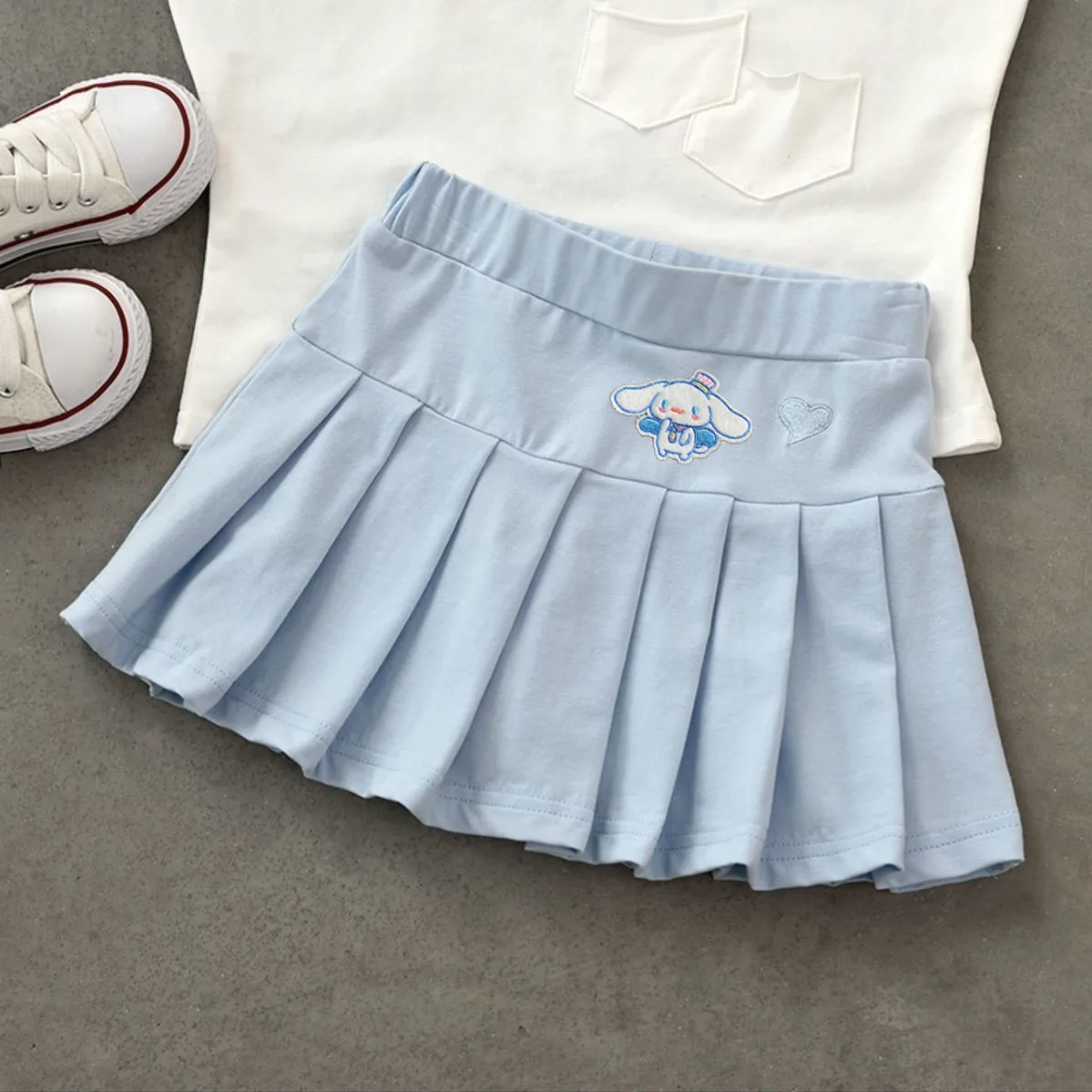 Hello Kittys Girls Short Skirt Kawaii Anime Sanrios My Melody Child Pleated Skirt Kuromi Cinnamoroll Summer Skirt Preppy Style