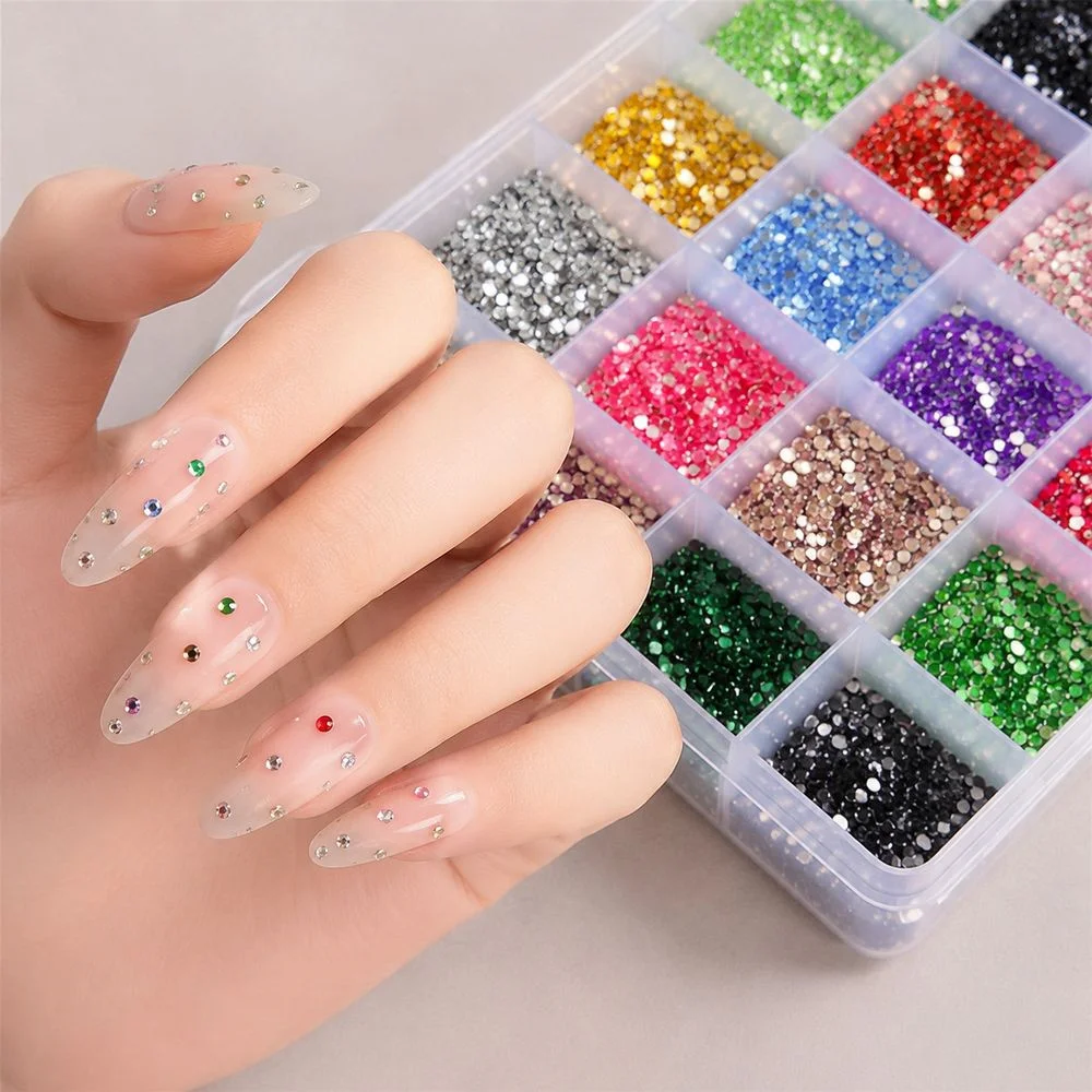 24Grids Multishade Resin Flat Back Rhinestones Mixed Round Gem Nail Charms Colorful Crystal Beads For Nail Design Handcraft DIY