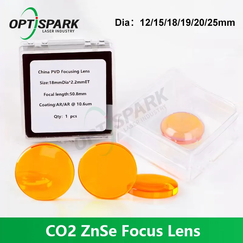 Image of China CO2 ZnSe Fokuslinse Durchmesser 12mm 18mm 19,05mm 20mm FL 38,1 50,8 63,5 76,2 101,6mm für CO2-Laser-Gravur- und Schneidemaschinen