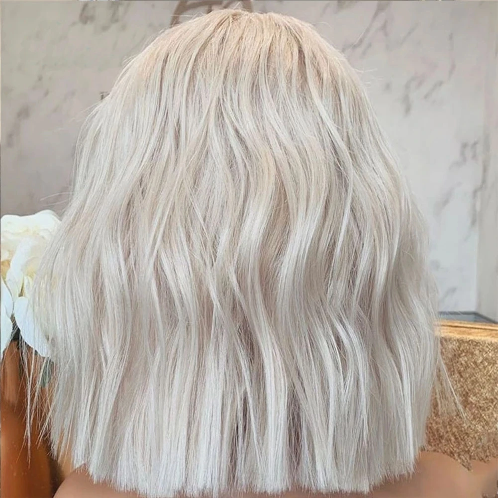 Synthetische Spitze Front Perücken für Frauen 60 Platin Blonde Perücke Kurze Bob Stil Welliges Haar Blond Frontal Perücken Cosplay