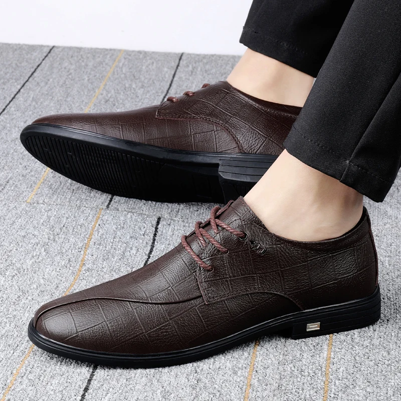 Fashion Men Shoes Formal Genuine Leather Shoes Lace Up Anti-slip Wearable Oxfords Men Wedding Party Office Business Casual Shoes