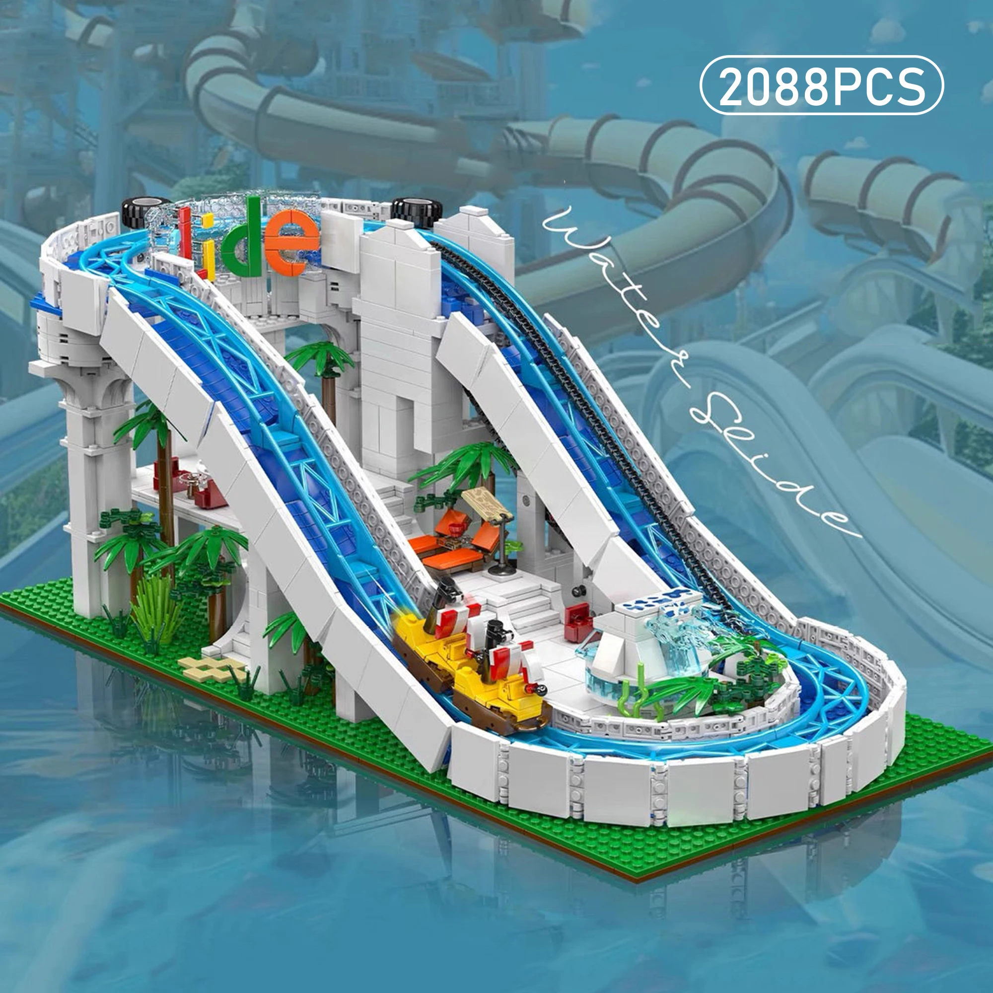 Amusement Park Water Slide Building Blocks Assembly Model High Difficulty Educational Puzzle Toy Desktop Display Gift