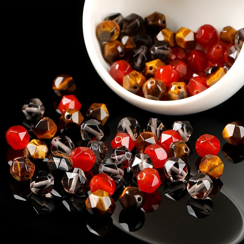 6 8 10mm Natural Ice Obsidian Red Agate Yellow Tiger Eye Rhombus Beads 10pcs Loose Stone Beads DIY Jewelry Making Supplies