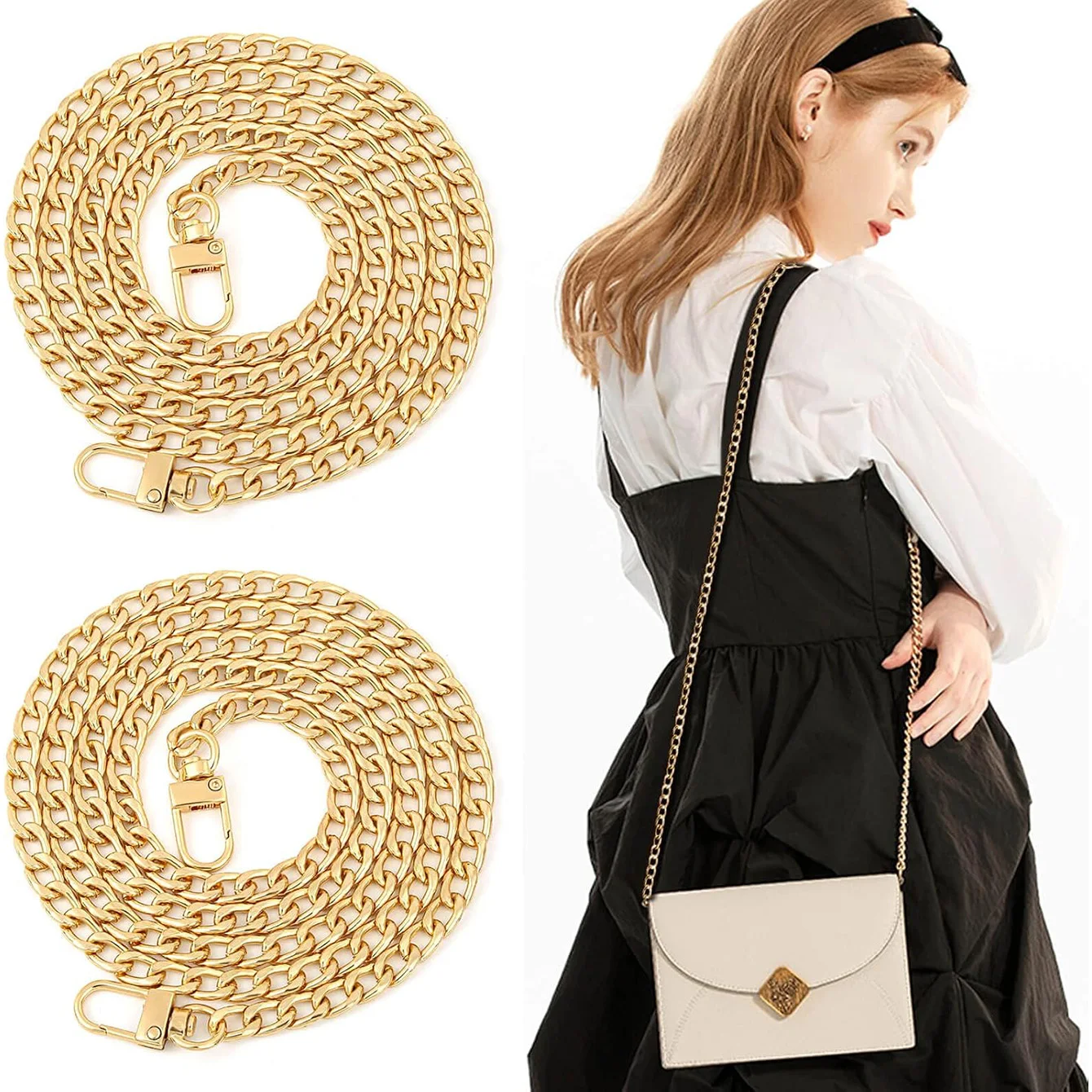 Hellgoldene Geldbörsenkette, Umhängetaschenkettenriemen, goldene Gürtelkette, Kettenersatzzubehör, Geldbörsenverlängerungsriemen für Taschen – Detail 9