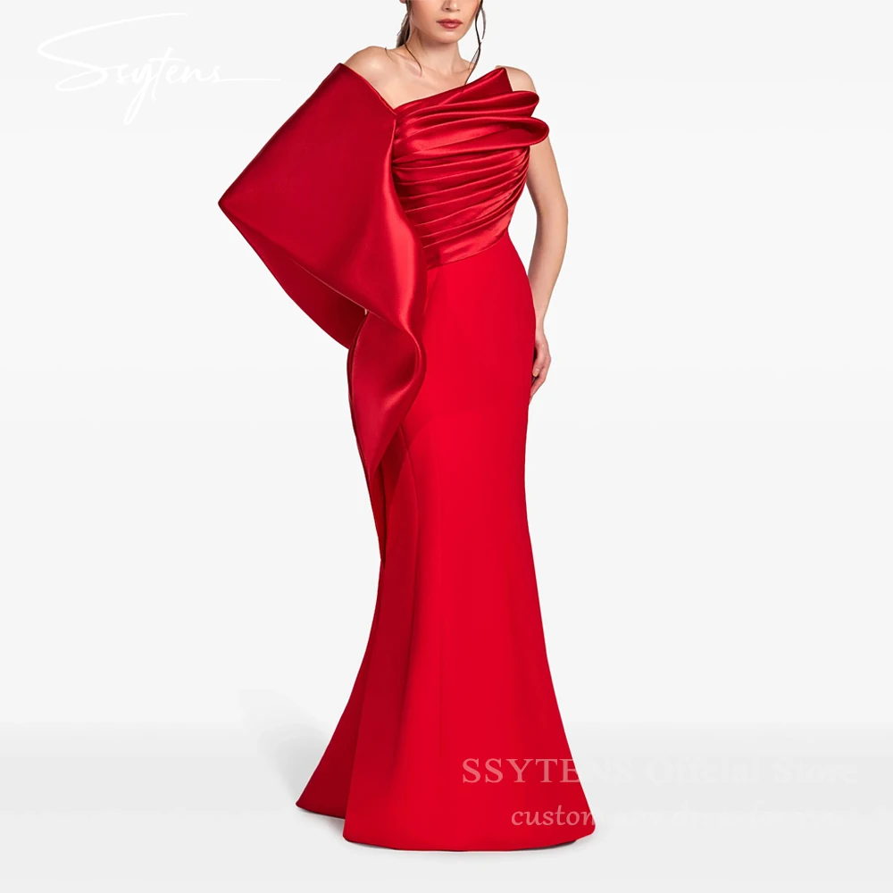

SSYTENS One Shoulder Mermaid Satin Evening Dresses Elegant Red Guest Prom Gowns For Women Gala Wedding Party Dresses Customized