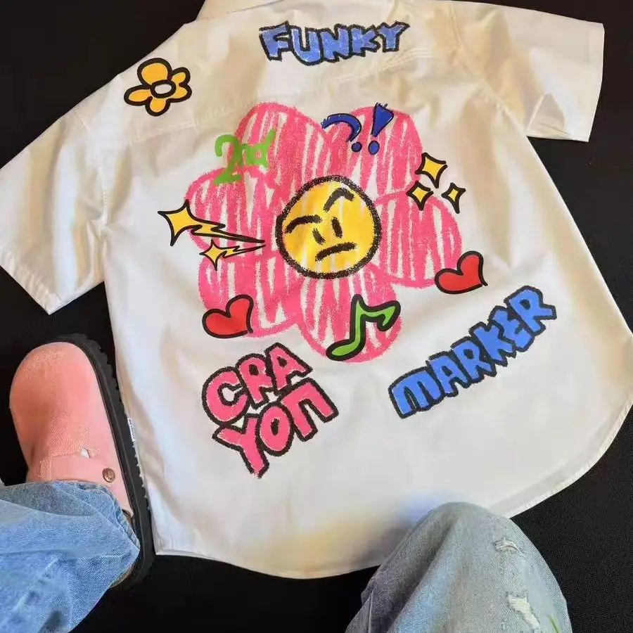 

Ретро-американская футболка с цветочным принтом и вертикальными полосками, устойчивая к старению, с коротким рукавом, летняя, для пар