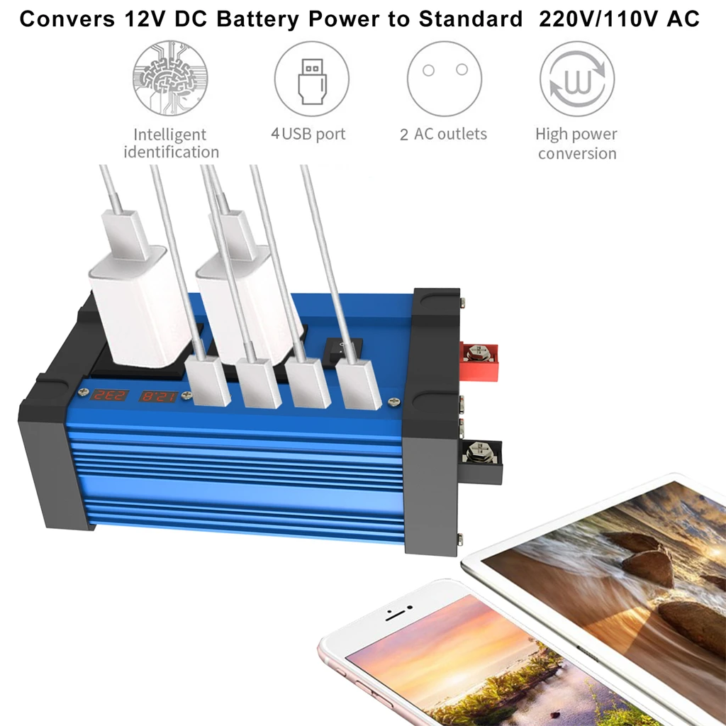 4000W6000W Inverter 12V to 220V110V Smart LCD Dual Display 4USB 4.2A Fast Charger Built-in Controller Car Home Camping