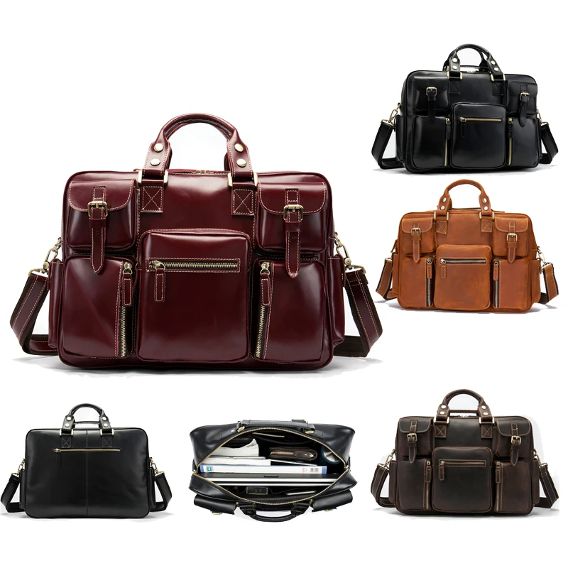 

Мужской портфель, винтажная кожаная сумка Crazy Horse 15,6 дюйма, деловая сумка из коровьей кожи, сумка-мессенджер для ноутбука, большие файлы, рабочая сумка