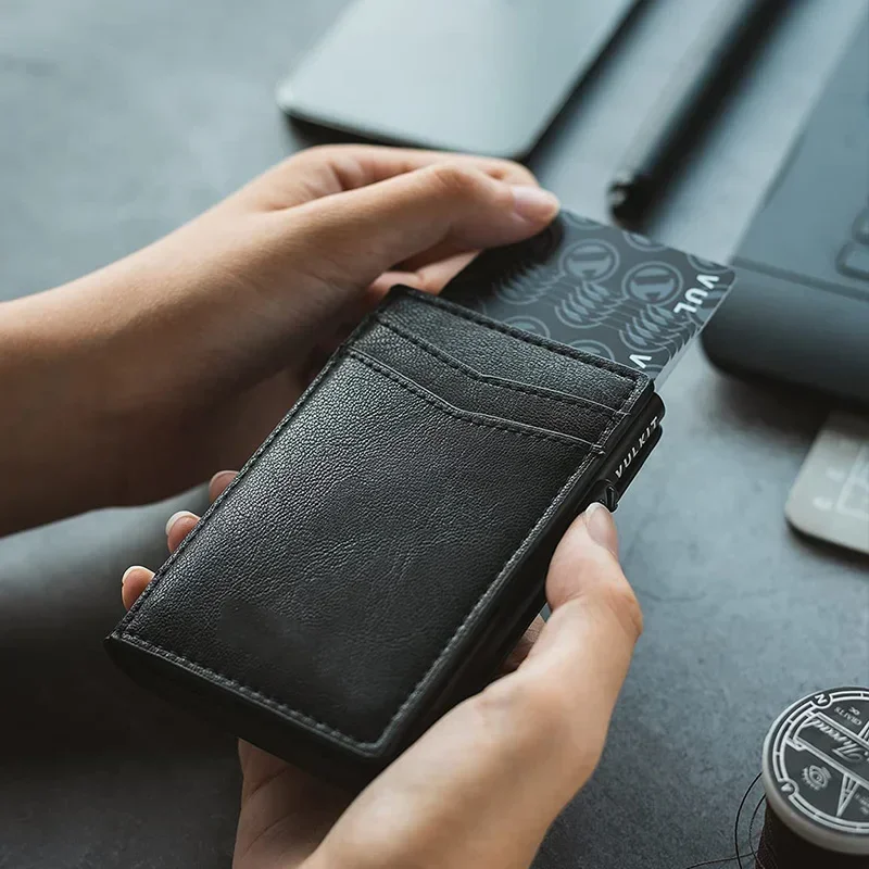 Rfid Microfiber Leather Credit Card Holder Men Wallets Black Slim Bank Cardholder Case Smart minimalistic Wallet Porte Carte