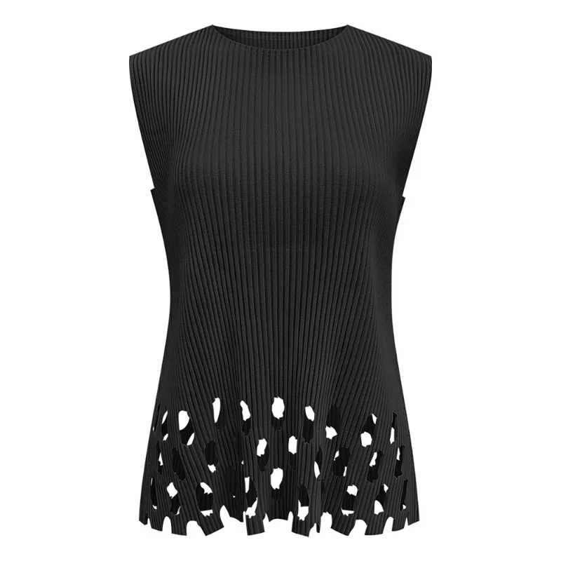  Pleated Hollow T-Shirt 2026 Summer New Sleeveless Vest Casual Fashion Irregular Hem Elegant Simple Women's No-Iron Top
