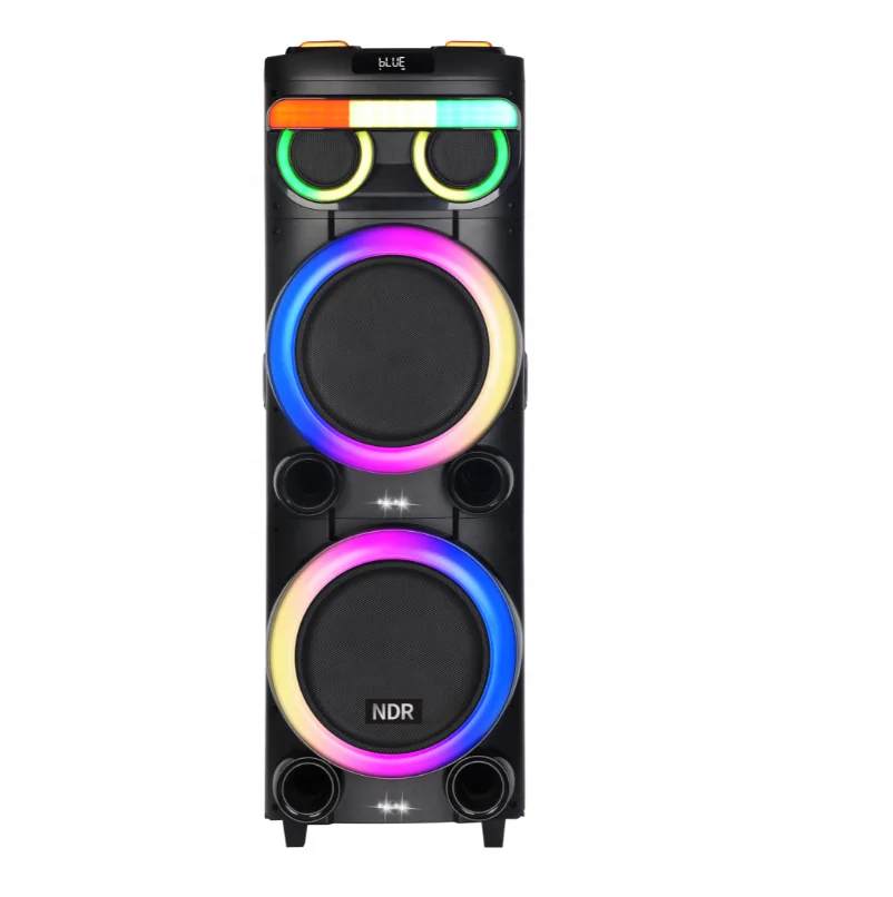 

NDR-21280 Dual 12" High Power Theatre Party Blue Tooth Sound Tower Speaker With Rechargeable Battery Wooden Box 100W