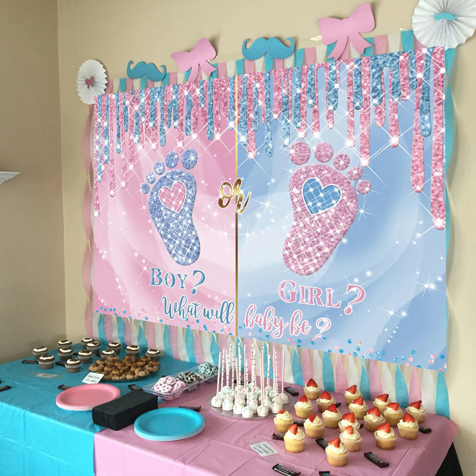 Gender Reveal Background Boy Girl Birthday Party Decoration Banner Baby Shower Theme Party Decoration