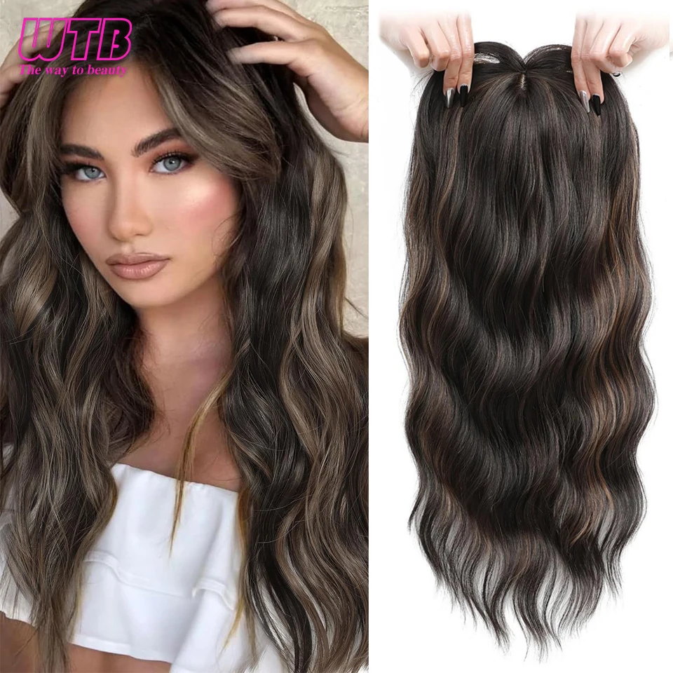 22 inches Synthetic Topper Wigs Wavy Hairpin Clip On Top Of Woman's Head Hair Extension Piece Naturally Curly black