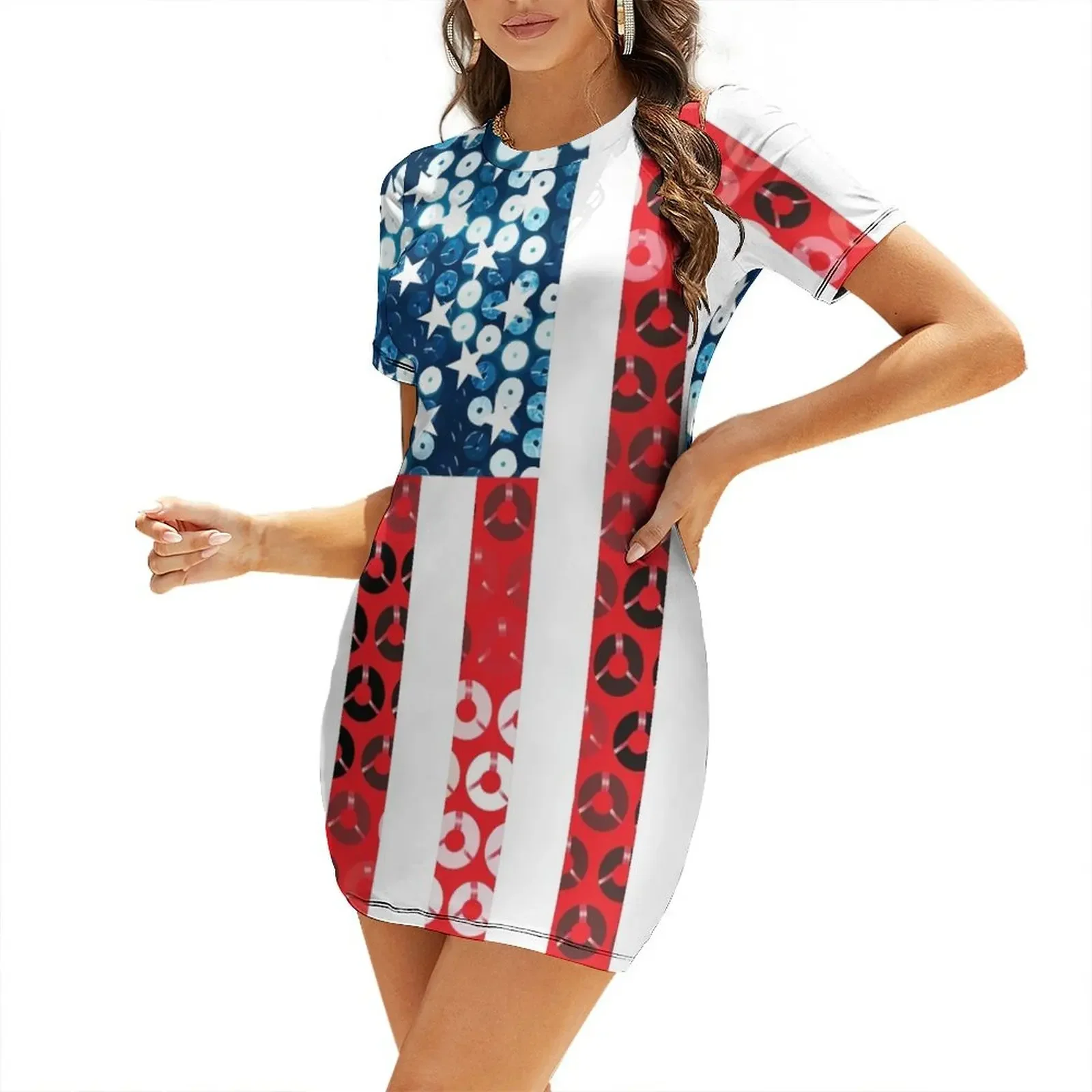 

vertical american flag Short-Sleeved Dress dress party night Dance dresses