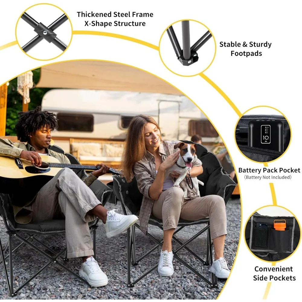 كرسي تسخين خارجي محمول كبير الحجم قابل للطي للبالغين مع 3 مستويات للحرارة، مثالي للتخييم والراحة في الفناء #6