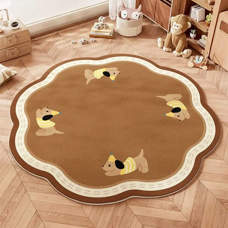 VIKAMA Cute Cartoon Dog Flower Circular Area Rug Short Pile Non Slip Soft Carpet Kids Room Nursery Bedroom Living Room Decor