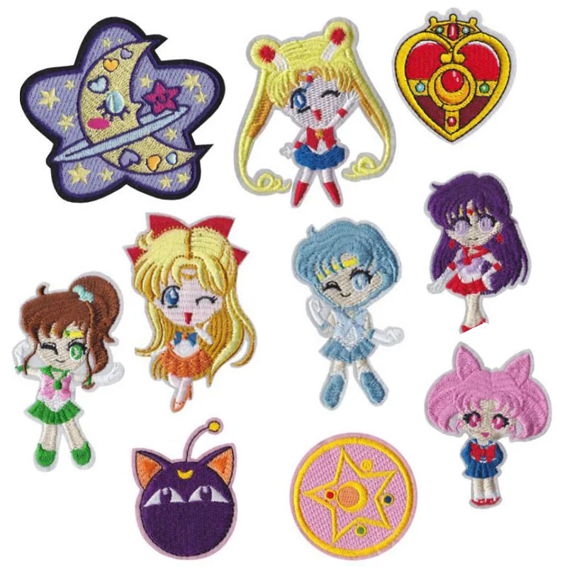 Parches de Sailor Moon: Mercurio, Marte, Júpiter, Venus, Urano, Neptuno. Bordados termoadhesivos para ropa, figuras DIY hechas a mano.