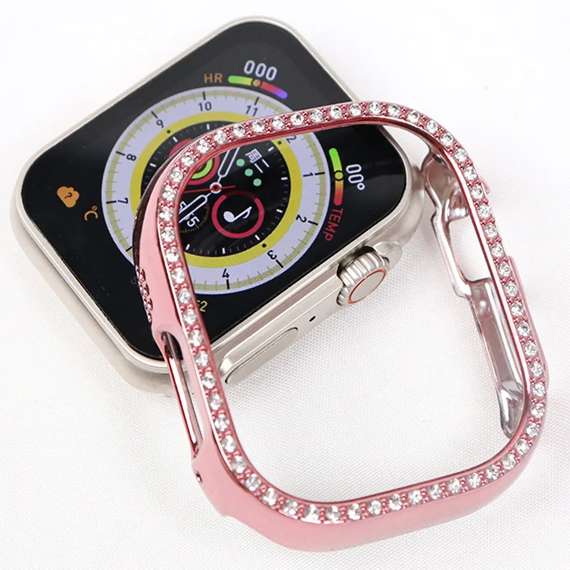 เคสสำหรับ Apple Watch เพชร7 8 9 41/45มม. 44มม. 42มม. 40/38มม. อัลตร้า-2 49มม. ฝาครอบแท่งกันชนแวววาว iWatch Series 3 4 5 6 SE