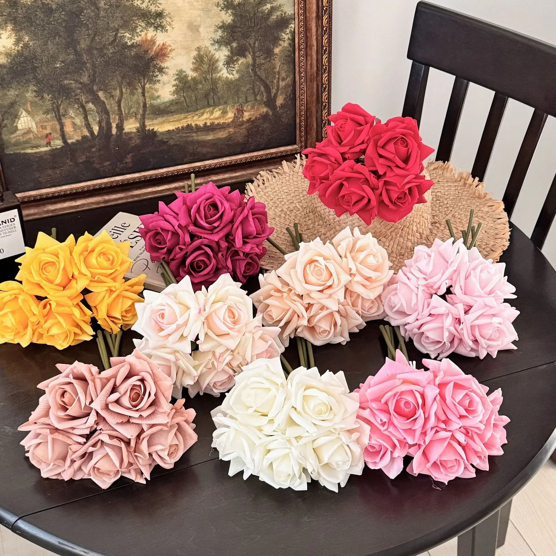 

5 Head Artificial Roses Crimped Rose Fake Flowers Bouquet Wedding Home Wall Room Decoration Photography Simulation Home Decor