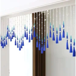 Punch free new style bead curtain blue tassel crystal partition curtain living room decorative curtain room decoration