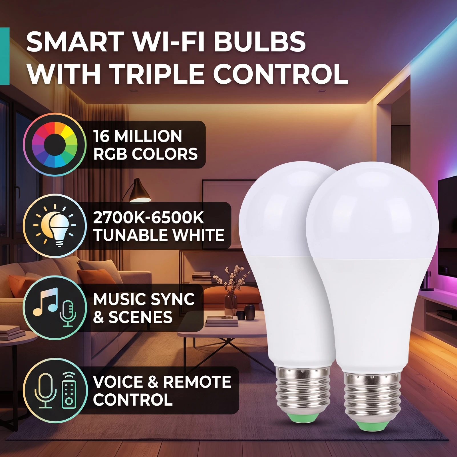 スマートWi-Fi対応電球2個入り。リモコン操作、音声操作、 - Lighting のレビューと価格