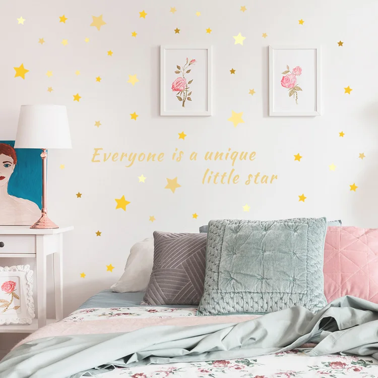 Englische Sprichwörter, gelbe Sterne, Wandaufkleber, Babyzimmer-Dekoration, Kinderzimmer-Hintergrunddekoration, Heimtapete, selbstklebende Aufkleber – Detail 6
