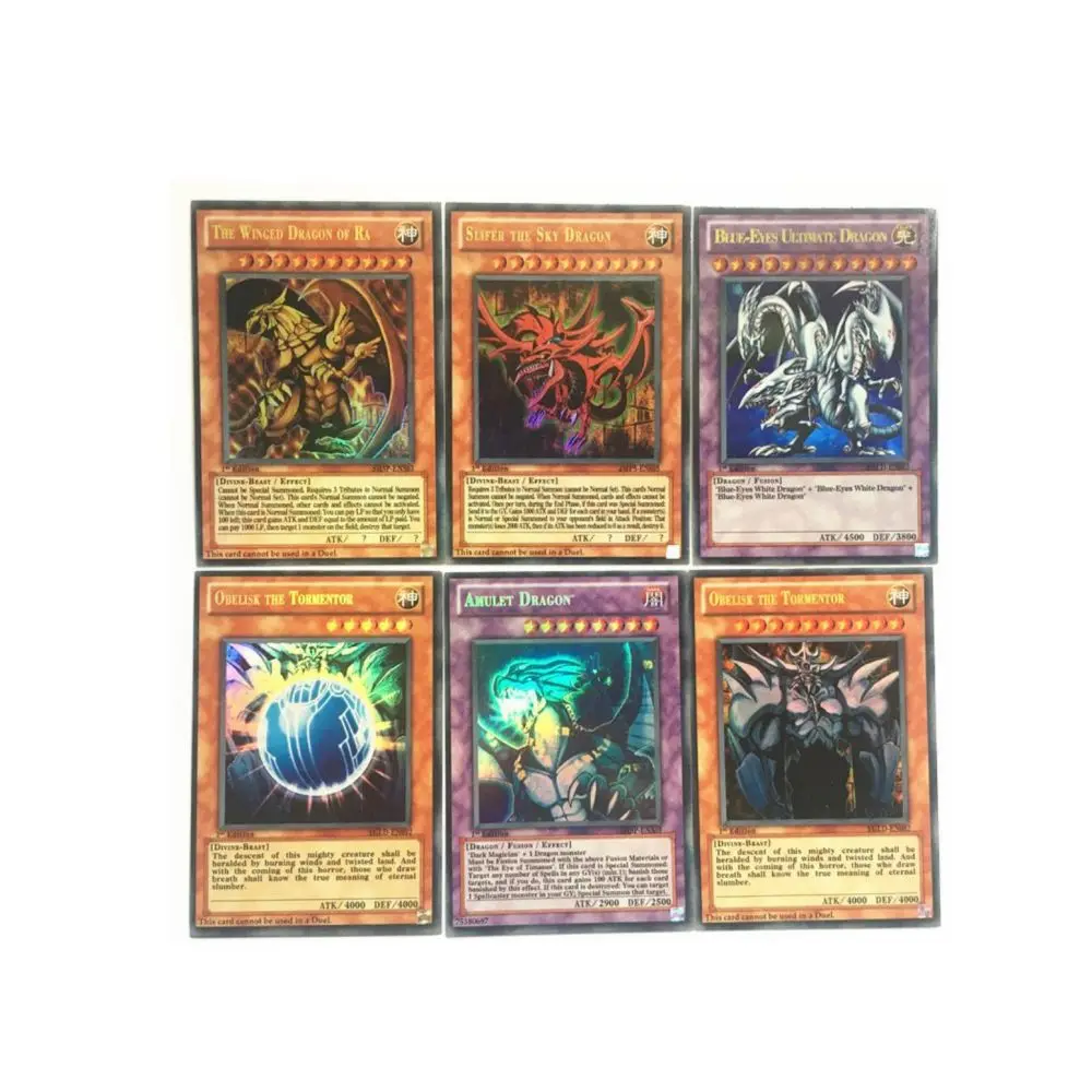 112PCS/SET YU GI OH DIY Flash Card Egyptian God Blue Eyes White Dragon Dark Mage Black Mage Girl Game Battle Cards Toy Gift